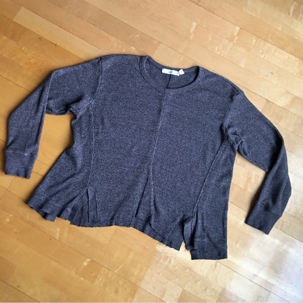 WILT Notched Hem Thermal Crewneck Lightweight Sweater, Brown Heather, Size S - Picture 15 of 17
